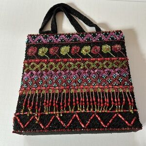 Beaded Sequin Hand Bag Black Green Purple Red Blue Black Beaded Double Handles